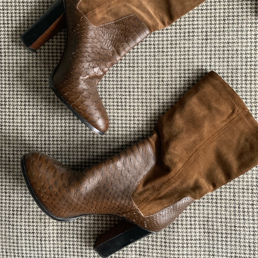 Vince animal skin texture and suede boots
